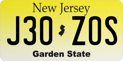 NJ license plate J30ZOS