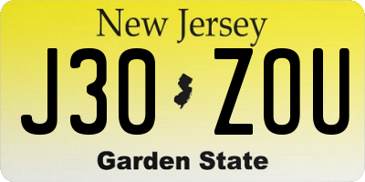 NJ license plate J30ZOU