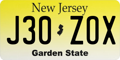 NJ license plate J30ZOX