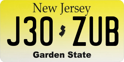 NJ license plate J30ZUB