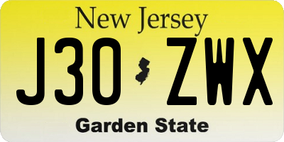 NJ license plate J30ZWX