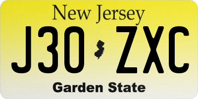 NJ license plate J30ZXC