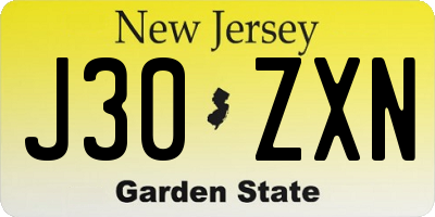 NJ license plate J30ZXN