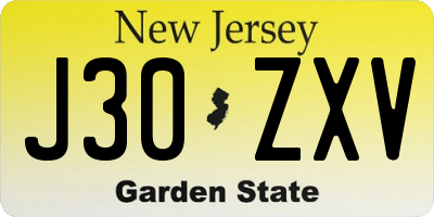 NJ license plate J30ZXV