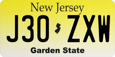 NJ license plate J30ZXW