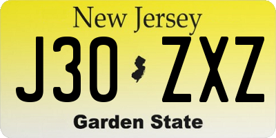 NJ license plate J30ZXZ