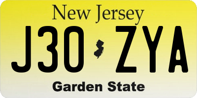 NJ license plate J30ZYA