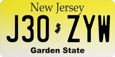 NJ license plate J30ZYW
