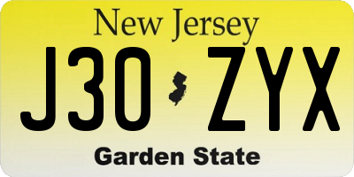 NJ license plate J30ZYX