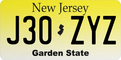 NJ license plate J30ZYZ