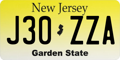 NJ license plate J30ZZA