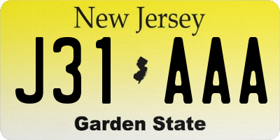 NJ license plate J31AAA