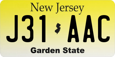 NJ license plate J31AAC