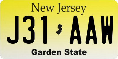 NJ license plate J31AAW