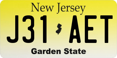 NJ license plate J31AET