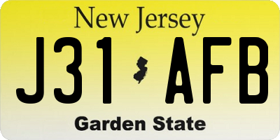 NJ license plate J31AFB