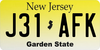 NJ license plate J31AFK