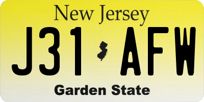 NJ license plate J31AFW