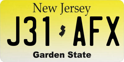NJ license plate J31AFX