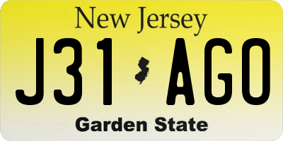 NJ license plate J31AGO