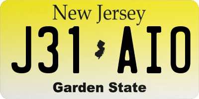 NJ license plate J31AIO