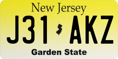 NJ license plate J31AKZ