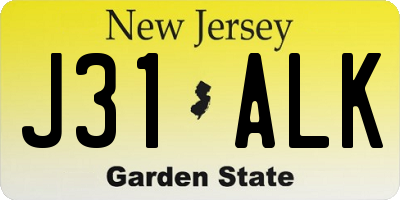 NJ license plate J31ALK
