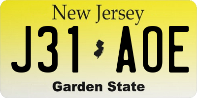 NJ license plate J31AOE