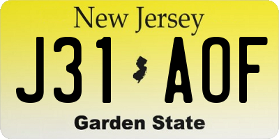 NJ license plate J31AOF