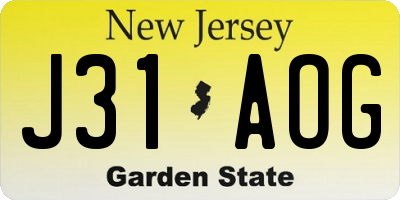 NJ license plate J31AOG