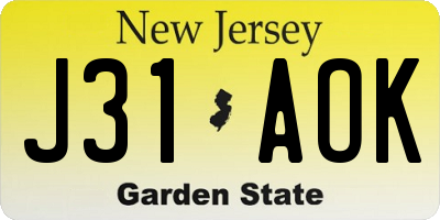 NJ license plate J31AOK