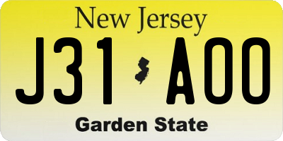 NJ license plate J31AOO