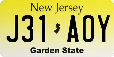 NJ license plate J31AOY