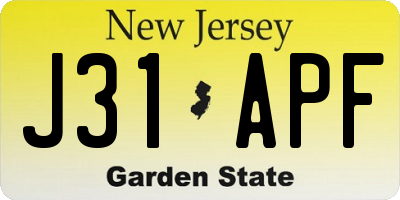 NJ license plate J31APF
