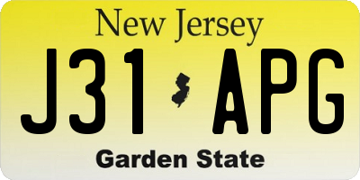 NJ license plate J31APG