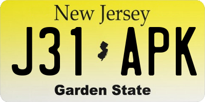 NJ license plate J31APK
