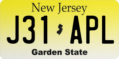 NJ license plate J31APL