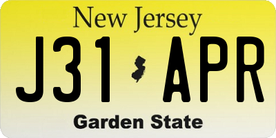 NJ license plate J31APR