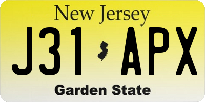 NJ license plate J31APX
