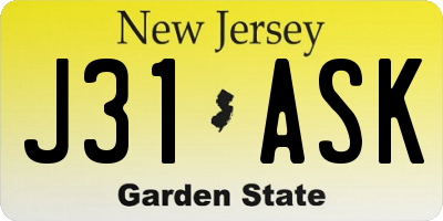 NJ license plate J31ASK