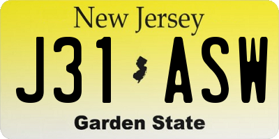 NJ license plate J31ASW