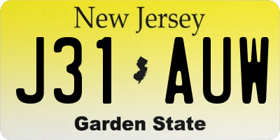 NJ license plate J31AUW