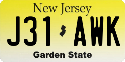 NJ license plate J31AWK