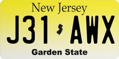 NJ license plate J31AWX