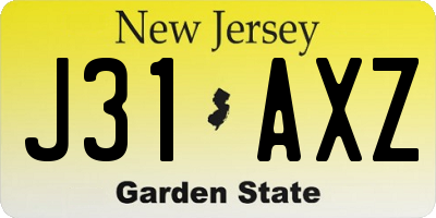 NJ license plate J31AXZ