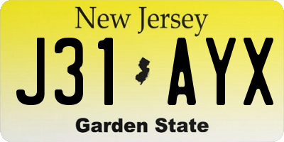 NJ license plate J31AYX
