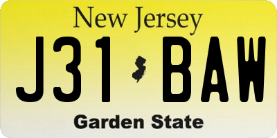 NJ license plate J31BAW