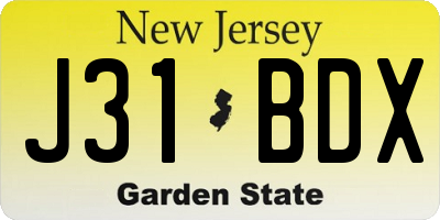 NJ license plate J31BDX