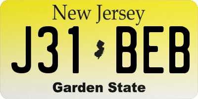 NJ license plate J31BEB