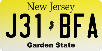NJ license plate J31BFA